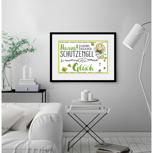4049009929246 - Bild »Schutzengel Glück« Engel-Himmel-Stern-Sterne-Schriftzug-Sprüche & Texte-Liebessprüche-Blumen (1 St) HD Premium Poster-Druck inkl Holzrahmen