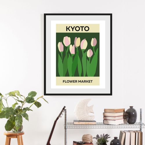 4067437336498 - Bild QUEENCE Kyoto Bilder Gr B H 40 cm x 50 cm Wandbild Blumen Hochformat 1 St bunt (pink grün rosa) Kunstdrucke gerahmt