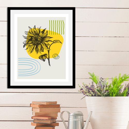 4067437336740 - Bild QUEENCE Sunflower Bilder Gr B H 50 cm x 70 cm Wandbild Blumen Hochformat 1 St bunt (schwarz grün gelb blau) Kunstdrucke gerahmt