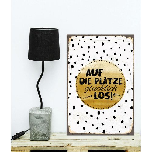 4067437343229 - Metallbild QUEENCE Glücklich los Bilder Gr B H 30 cm x 45 cm Metallbild Schriftzüge Hochformat 1 St schwarz Metallbilder Stahlschilder