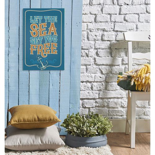 4067437337556 - Metallbild QUEENCE Free Sea Bilder Gr B H 30 cm x 45 cm Metallbild Schriftzüge Hochformat 1 St orange Metallbilder Stahlschilder