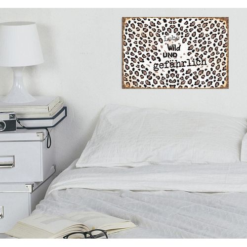 4067437343113 - Metallbild QUEENCE Wild und Gefährlich Bilder Gr B H 45 cm x 30 cm Metallbild Schriftzüge Querformat 1 St beige Metallbilder Stahlschilder