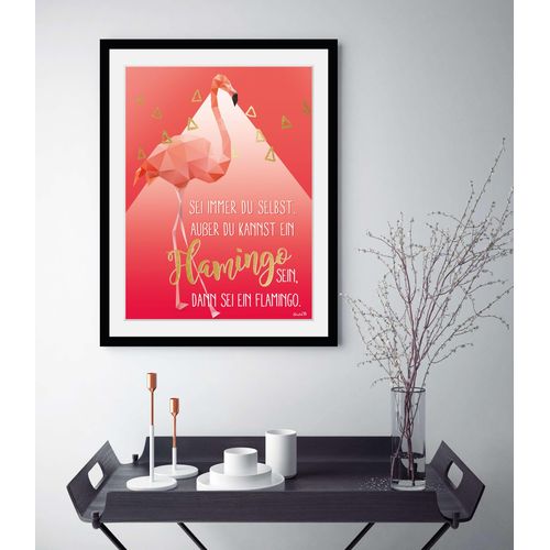 4049009928843 - Bild QUEENCE Alfie Bilder Gr B H 40 cm x 50 cm Wandbild Flamingos Hochformat 1 St pink (coral pink) Kunstdrucke Bilder