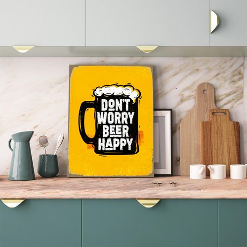 4067437731859 - Metallbild QUEENCE Beer Happy Spruch Stahlschild Blechschild Bilder Gr B H T 20 cm x 30 cm x 02 cm 1 St gelb Metallbilder 20x30x02cm - mit 4 Lochbohrung