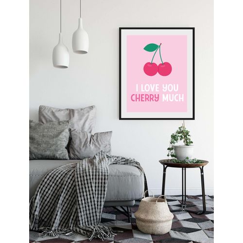 4049009933489 - Bild »I LOVE YOU CHERRY MUCH« Schriftzug-Humor-Sprüche & Texte-Obst-Obst Bilder-Liebessprüche (1 St) HD Premium Poster-Druck inkl Holzrahmen