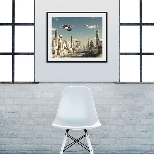 4049009842361 - Bild QUEENCE FUTURAMA Bilder Gr B H 70 cm x 50 cm Wandbild Städte Querformat 1 St grau Bild Kunstdruck Bilder mit Rahmen