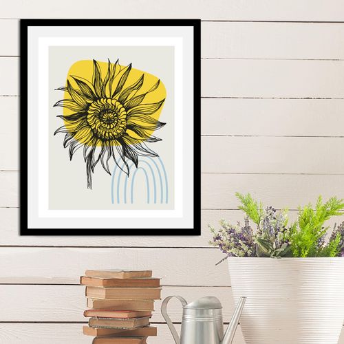 4067437336696 - Bild QUEENCE Sunny Bilder Gr B H 30 cm x 40 cm Wandbild Blumen Hochformat 1 St bunt (blau schwarz gelb) Kunstdrucke gerahmt