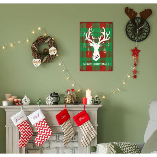 4067437340587 - Metallbild QUEENCE Merry Christmas Reindeer Bilder Gr B H 30 cm x 45 cm Metallbild Hochformat 1 St grün (grün rot) Metallbilder Stahlschilder