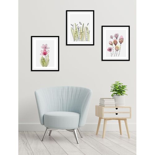 4067437337150 - Bild QUEENCE Set Flora Dream Bilder Gr B H 30 cm x 40 cm Wandbild Blumen Hochformat 1 St rosa (rosa grün) Kunstdrucke gerahmt Poster Set Wanddeko Blumen