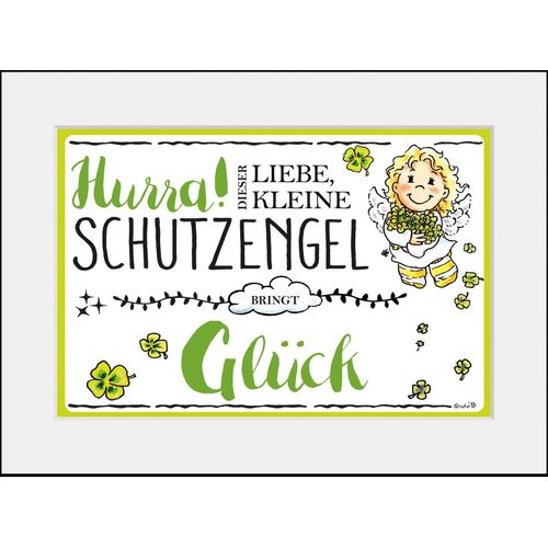 4049009929239 - Bild »Schutzengel Glück« Engel-Himmel-Stern-Sterne-Schriftzug-Sprüche & Texte-Liebessprüche-Blumen (1 St) HD Premium Poster-Druck inkl Holzrahmen