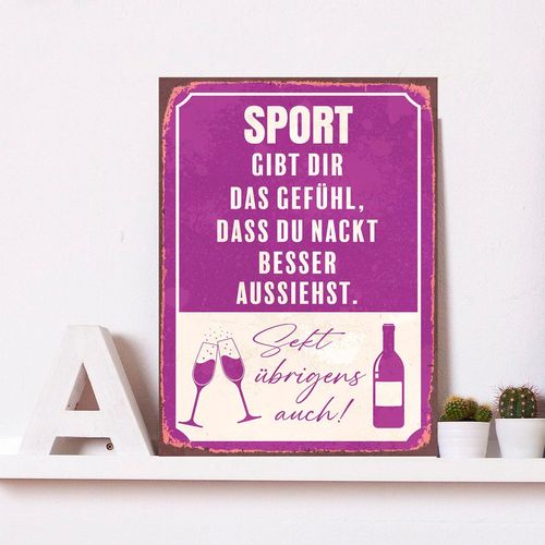 4067437343014 - Metallbild QUEENCE Sport Bilder Gr B H 30 cm x 45 cm Metallbild Schriftzüge Hochformat 1 St weiß Metallbilder Stahlschilder