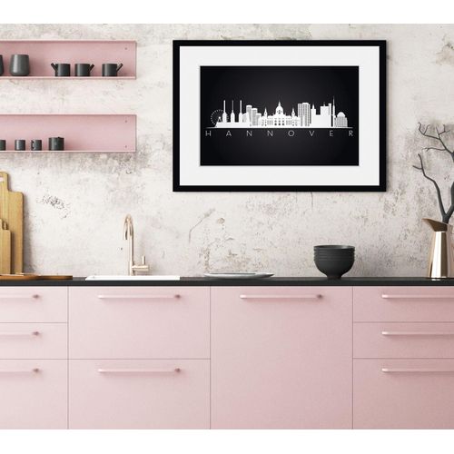 4049009839590 - Bild QUEENCE Hannover Sehenswürdigkeiten Bilder Gr B H 50 cm x 40 cm Wandbild Städte Querformat 1 St schwarz Bild Kunstdruck Bilder mit Rahmen