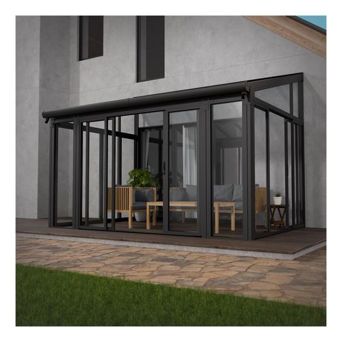 4260565526933 - Wintergarten 125 m² - mit kristallklaren Wänden Doppel-Schiebetüren & UV-Schutz - wasserdicht & winterfeste Überdachung aus Aluminium - Grau 4260565526933 - Wintergarten 125 m² - mit kristallklaren Wänden Doppel-Schiebetüren & UV-Schutz - wasserdicht & winterfeste Überdachung aus Aluminium - Grau