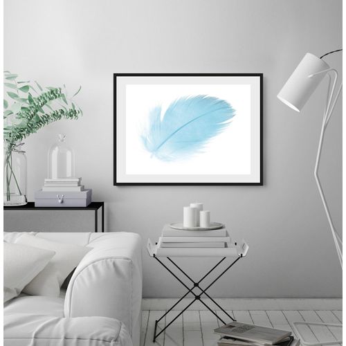 4049009915317 - Bild QUEENCE Insa Bilder Gr B H 40 cm x 30 cm Wandbild Federn Querformat blau (hellblau) Kunstdrucke Federn gerahmt