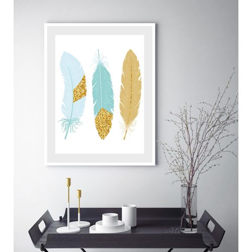4049009896944 - Bild QUEENCE Nele Bilder Gr B H 40 cm x 50 cm Wandbild Federn Hochformat blau (gold hellblau) Kunstdrucke gerahmt Federn 4049009896944 - Bild QUEENCE Nele Bilder Gr B H 40 cm x 50 cm Wandbild Federn Hochformat blau (gold hellblau) Kunstdrucke gerahmt Federn
