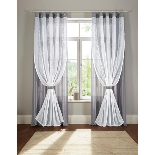 6930325424424 - Gardine HOME AFFAIRE Blair Gardinen Gr 245 cm Kräuselband 140 cm grau (weiß grau) Landhaus Gardinen Doppellagig mit transparentem Voile und Stofflage in Seidenoptik 6930325424424 - Gardine HOME AFFAIRE Blair Gardinen Gr 245 cm Kräuselband 140 cm grau (weiß grau) Landhaus Gardinen Doppellagig mit transparentem Voile und Stofflage in Seidenoptik