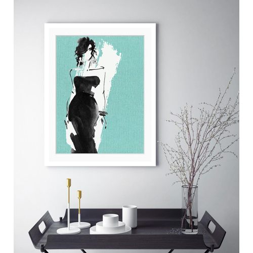 4049009898139 - Bild QUEENCE Ira Bilder Gr B H 40 cm x 50 cm Wandbild Frau Hochformat blau (türkis) Kunstdrucke Abstrakt Frau gerahmt