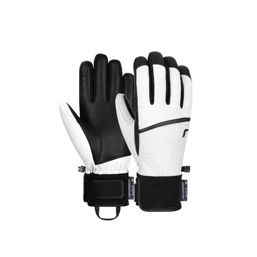 4060485428375 - Skihandschuhe REUSCH Mara R-TEX XT Damen Gr 7 schwarz-weiß (weiß schwarz) 35% Polyamid 30% Leder 25% Polyester 5% Wolle 5% Elasthan mehrfarbig Feminin Handschuhe mit PRIMALOFT-Isolation