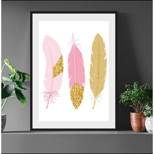 4049009896753 - Bild QUEENCE Maja gold (farbe rahmen schwarz farbe bild(er) goldrosa) B30cm H40cm Acrylglas Papier Holz Bilder Federn gerahmt