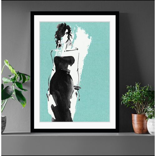 4049009898085 - Bild QUEENCE Ira blau (farbe rahmen schwarz farbe bild(er) türkis) B30cm H40cm Acrylglas Papier Holz Bilder Abstrakt Frau gerahmt