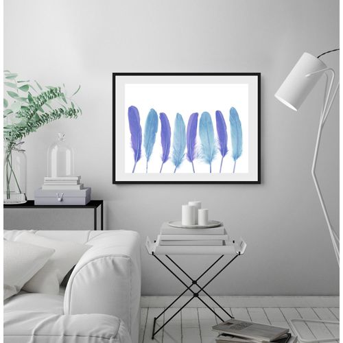 4049009915744 - Bild QUEENCE Bello Bilder Gr B H 50 cm x 40 cm Wandbild Federn Querformat blau (blau lila) Kunstdrucke gerahmt Federn