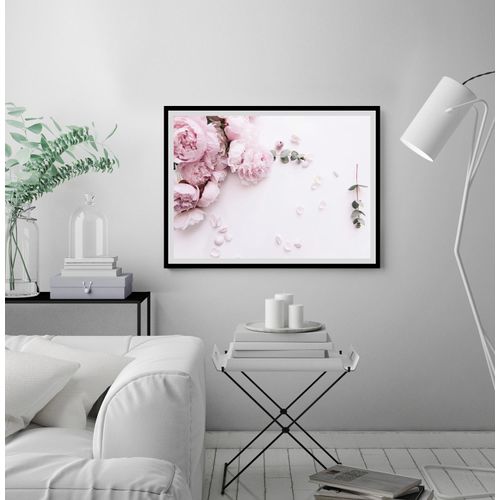 4049009914174 - Bild QUEENCE Grete Bilder Gr B H 40 cm x 30 cm Wandbild Blumen Querformat rosa (schwarz) Kunstdrucke Rosen gerahmt