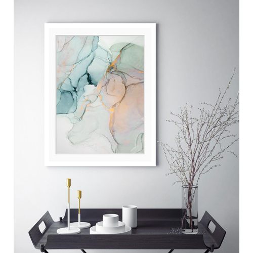 4049009898443 - Bild QUEENCE Ria Bilder Gr B H 30 cm x 40 cm Wandbild Abstrakt Hochformat blau (grau türkis beige) Kunstdrucke gerahmt Abstrakt