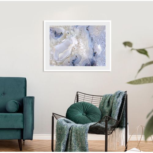 4049009916192 - Bild QUEENCE Fatima Bilder Gr B H 50 cm x 40 cm Wandbild Abstrakt Querformat blau (weiß) Kunstdrucke Abstrakt Marmor gerahmt