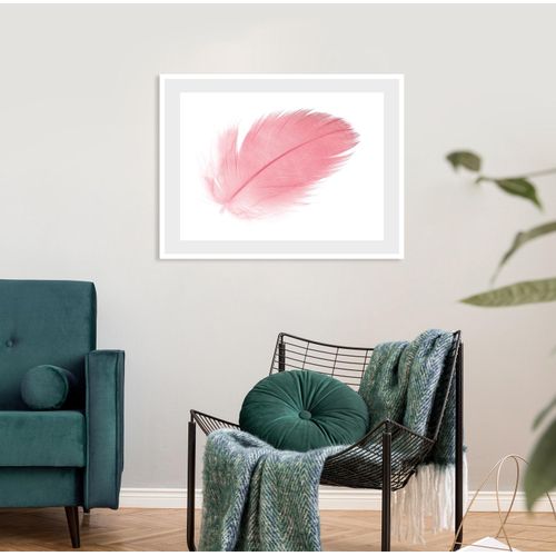 4049009915294 - Bild QUEENCE Finja Bilder Gr B H 50 cm x 40 cm Wandbild Federn Querformat rosa (weiß) Kunstdrucke gerahmt Rosen