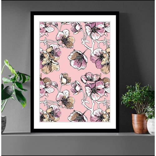 4049009897231 - Bild QUEENCE Mona Bilder Gr B H 40 cm x 50 cm Wandbild Blumen Hochformat rosa (schwarz) Kunstdrucke gerahmt Blumen