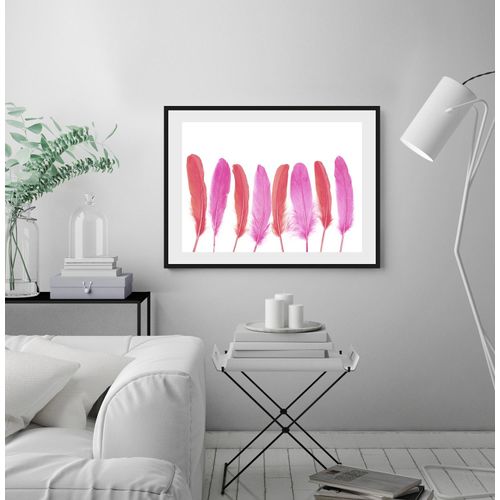 4049009915621 - Bild QUEENCE Ulla Bilder Gr B H 50 cm x 40 cm Wandbild Federn Querformat pink (schwarz) Kunstdrucke Federn gerahmt