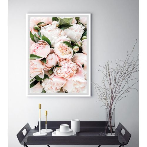 4049009896500 - Bild QUEENCE Stefanie Bilder Gr B H 30 cm x 40 cm Wandbild Blumen Hochformat bunt (grün weiß rosa) Kunstdrucke gerahmt Rosen