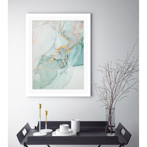 4049009899495 - Bild QUEENCE Inga Bilder Gr B H 50 cm x 60 cm Wandbild Abstrakt Hochformat blau (blau gelb) Kunstdrucke Marmor gerahmt Abstrakt