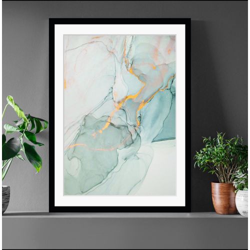 4049009898672 - Bild QUEENCE Inga Bilder Gr B H 30 cm x 40 cm Wandbild Abstrakt Hochformat blau (blau gelb) Kunstdrucke Marmor gerahmt Abstrakt