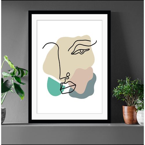4049009898368 - Bild QUEENCE Nena Bilder Gr B H 40 cm x 50 cm Wandbild Abstrakt Hochformat blau (türkis beige grau) Kunstdrucke gerahmt Gesicht Abstrakt