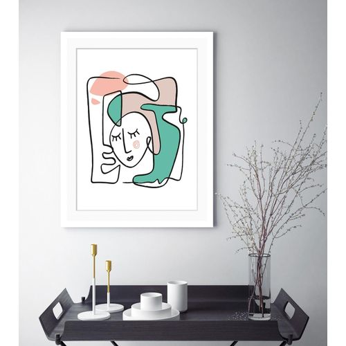 4049009897996 - Bild QUEENCE Ava Bilder Gr B H 30 cm x 40 cm Wandbild Abstrakt Hochformat bunt (rosa türkis weiß) Kunstdrucke Blumen gerahmt