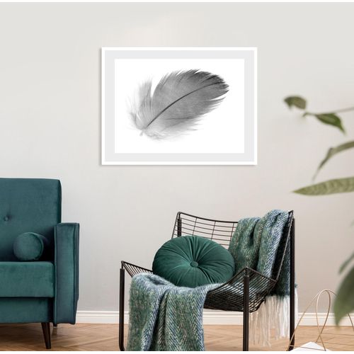 4049009915416 - Bild QUEENCE Janne Bilder Gr B H 50 cm x 40 cm Wandbild Federn Querformat grau (weiß) Kunstdrucke Federn gerahmt