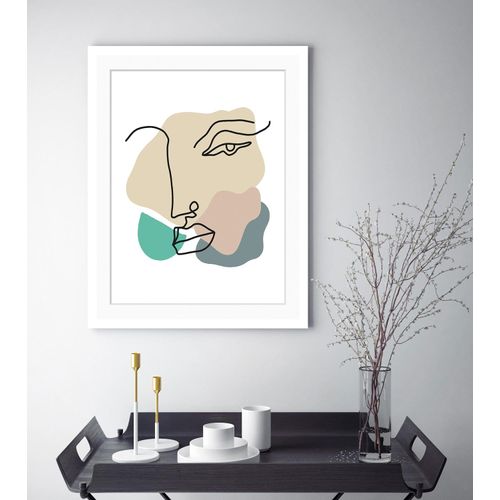 4049009898382 - Bild QUEENCE Nena Bilder Gr B H 30 cm x 40 cm Wandbild Abstrakt Hochformat blau (türkis beige grau) Kunstdrucke gerahmt Gesicht Abstrakt