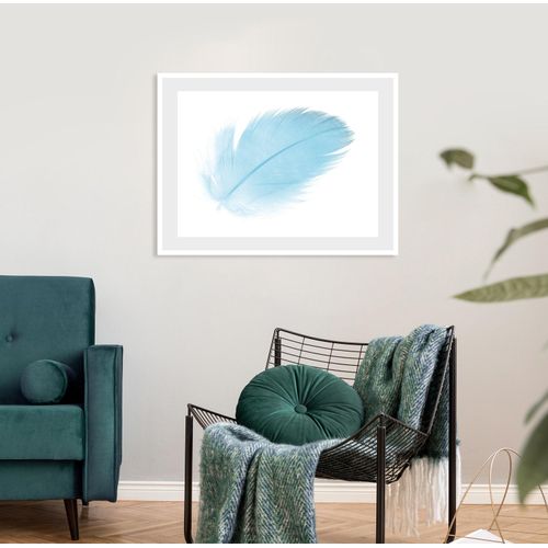 4049009915348 - Bild QUEENCE Insa Bilder Gr B H 40 cm x 30 cm Wandbild Federn Querformat blau (hellblau) Kunstdrucke Federn gerahmt
