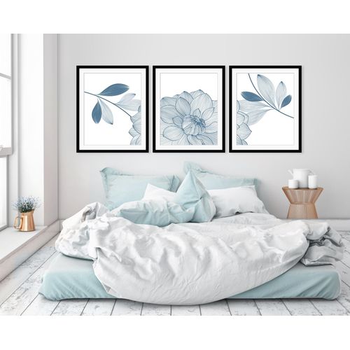 4049009898474 - Bild QUEENCE Anja Bilder Gr B H 30 cm x 40 cm Wandbild Blumen Hochformat blau (schwarz) Kunstdrucke Blumen gerahmt