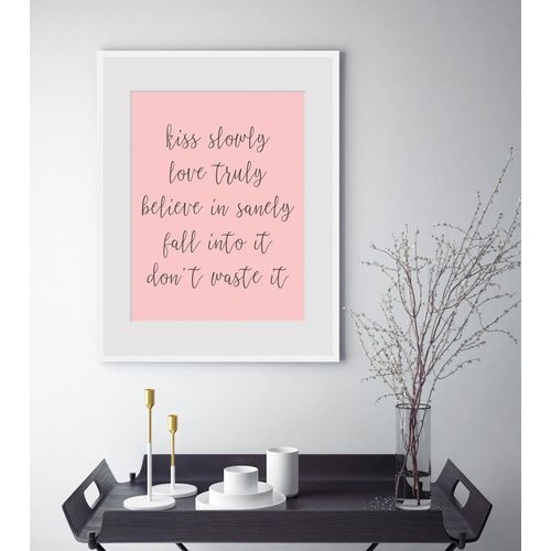 4049009896128 - Bild QUEENCE kiss slowly Bilder Gr B H 40 cm x 50 cm Wandbild Sprüche & Texte Hochformat schwarz (schwarz rosa) Kunstdrucke Spruch gerahmt