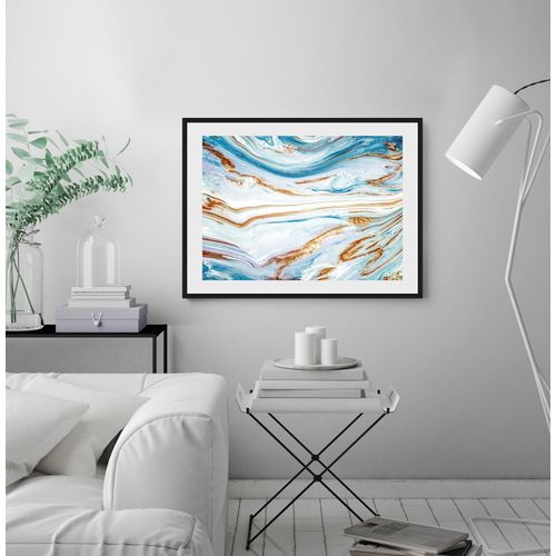 4049009915928 - Bild QUEENCE Eleni Bilder Gr B H 50 cm x 40 cm Wandbild Abstrakt Querformat blau (gold blau) Kunstdrucke Abstrakt Marmor gerahmt