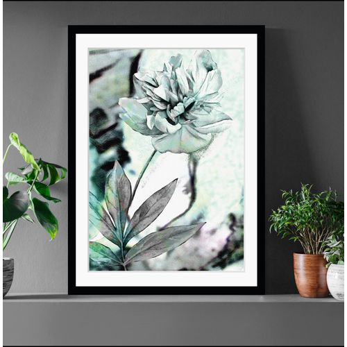 4049009900009 - Bild QUEENCE Christa Bilder Gr B H 30 cm x 40 cm Wandbild Blumen Hochformat grau (grau blau) Kunstdrucke Rose gerahmt