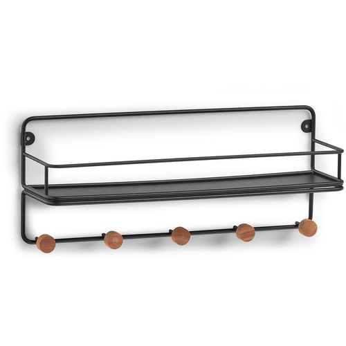 4003368189161 - Dekoablage ZELLER PRESENT Wandregal m Haken Metall Holz schwarz schwarz B45cm H193cm T118cm Eisen Aufbewahrungsboxen Industrial Design mit warmen Holzelementen 4003368189161 - Dekoablage ZELLER PRESENT Wandregal m Haken Metall Holz schwarz schwarz B45cm H193cm T118cm Eisen Aufbewahrungsboxen Industrial Design mit warmen Holzelementen