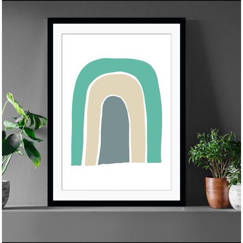 4049009898283 - Bild QUEENCE Israel Bilder Gr B H 30 cm x 40 cm Wandbild Abstrakt Hochformat blau (beige türkis grau) Kunstdrucke Regenbogen gerahmt