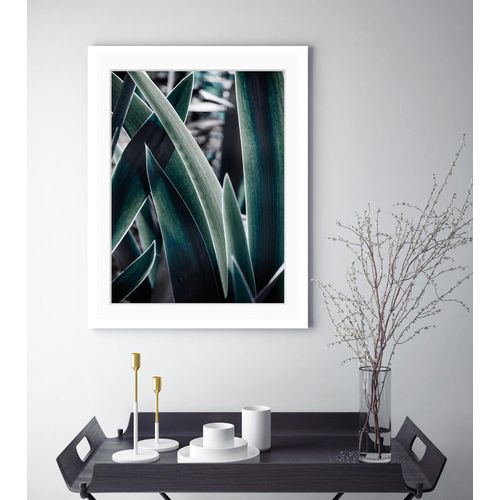 4049009900375 - Bild QUEENCE Juli Bilder Gr B H 40 cm x 50 cm Wandbild Blätter Hochformat grün (weiß) Kunstdrucke gerahmt Blätter