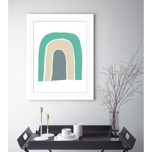 4049009898320 - Bild QUEENCE Israel Bilder Gr B H 40 cm x 50 cm Wandbild Abstrakt Hochformat blau (beige türkis grau) Kunstdrucke Regenbogen gerahmt