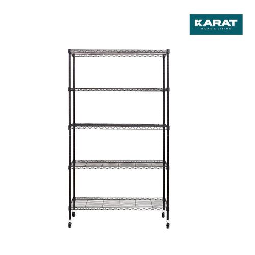 4066088894890 - Karat homeliving Gitterregal mit Rollen Maya 5 Böden Für Wohnzimmer Bad oder Keller 89 x 34 x 150 cm