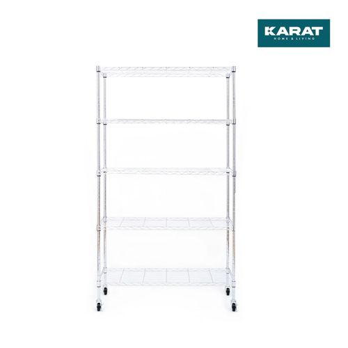 4066088894883 - Karat homeliving Gitterregal mit Rollen Maya 5 Böden Für Wohnzimmer Bad oder Keller 89 x 34 x 150 cm