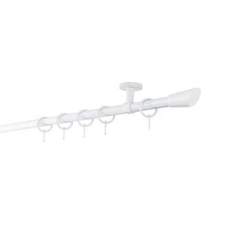 4066866162258 - Gardinenstange auf Maß 20mm Rag 1-lauf Vorhangstange Deckenträger 4cm Stilgarnitur mit Ringen für Vorhänge - Weiß - 350cm